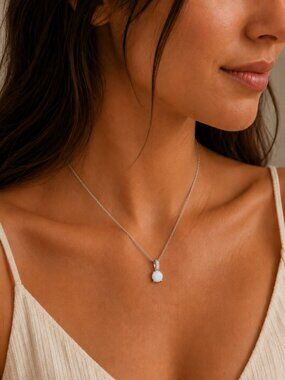 NEW 18k White Gold Opal Necklace Diamond Opal Pendant Necklace